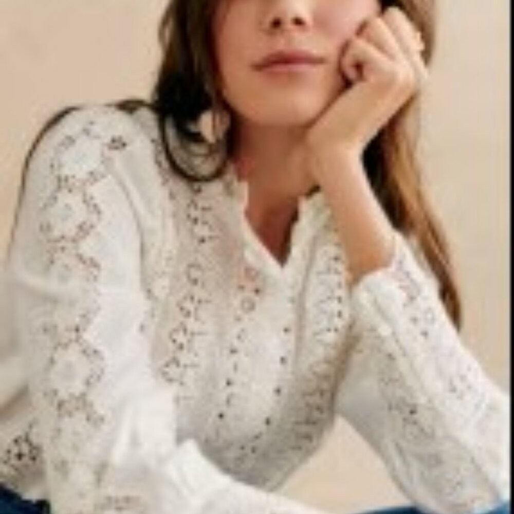 Sezane Rym Lacy Blouse in Ecru, Size 14, Like New